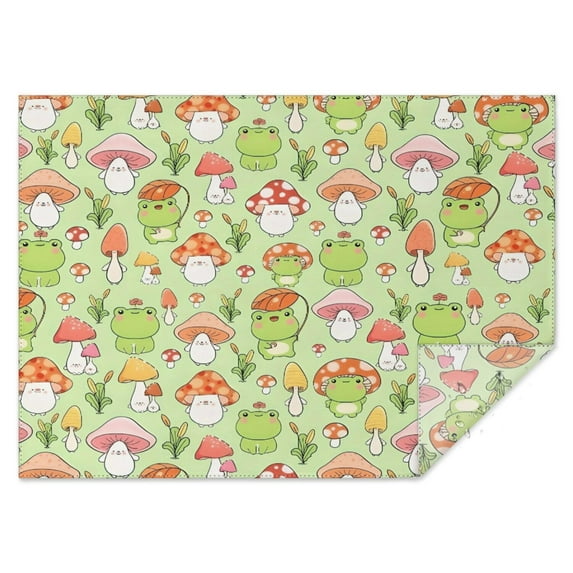 Green Mushroom Frog Green Pattern Rectangle Tablecloth 60"x84",Waterproof Polyester Rectangle Table Cloth, Wipeable Spillproof Polyester Tablecloth for Dining, Camping, Indoor and Outdoor