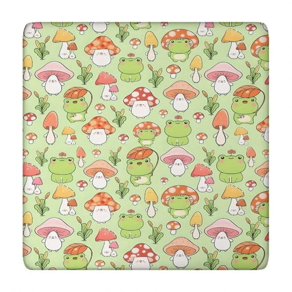 Green Mushroom Frog Green Pattern Square Fitted Tablecloth with Elastic Edge,Square Table Cover,Washable Elastic Table Cover for Home Kitchen Party Decor 34"x34"