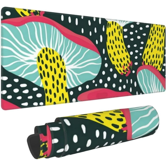 Green Mushroom Large Gaming Mouse Pad 31.5 x 11.8in Desk Keyboard Pad NonSlip Rubber Base with Stitched Edges Perfect for Work, Play, Office, Home Unique and Fun