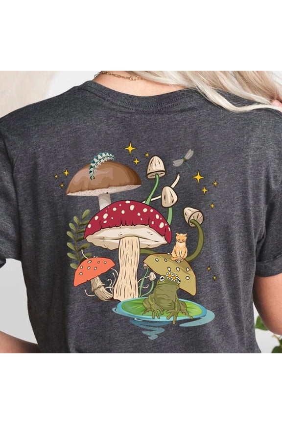 Green Mushroom Shirt, Mystic Cat Moon Shirt, Frog Shirt, Witchy Goblincore, Retro Frog Tshirt, Mushroom Shirt, Cottagecore Froggy Tee Unisex S-5XL Hot Trending Shirt, Vintage Birthday Gift