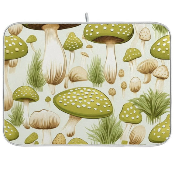 Green Mushrooms Dish Drying Mat Microfiber Kitchen Pad Large Counter Absorbent Dish Mats Drainer Rack 16"x18"