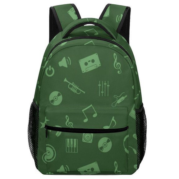 Green Music Icon Seamless Pattern Waterproof Oxford Backpack Portable Casual Outdoor