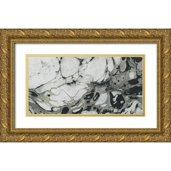 Green, Nancy 14x9 Gold Ornate Wood Framed with Double Matting Museum Art Print Titled - Black and White Marble Panel Trio I
