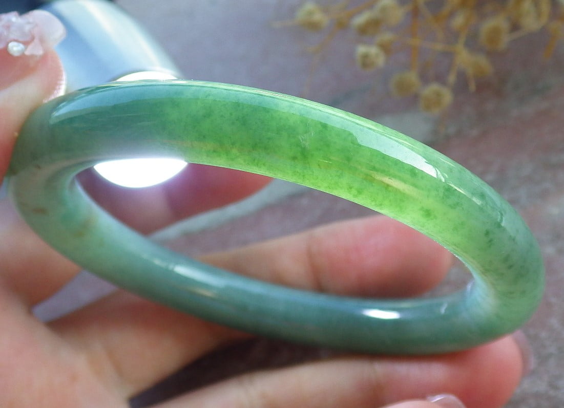 Green Natural A JADE Jadeite Circle Bangle Bracelet 55 mm 681430 TN