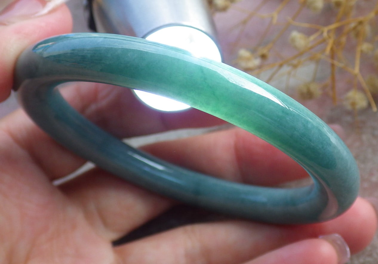 Green Natural A JADE Jadeite Circle Bangle Bracelet 55 mm 682108 TN