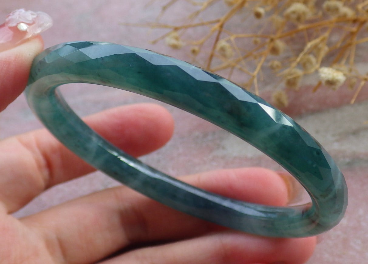 Green Natural A JADE Jadeite Dia Cut Circle Bangle Bracelet 58 mm 682712 TN