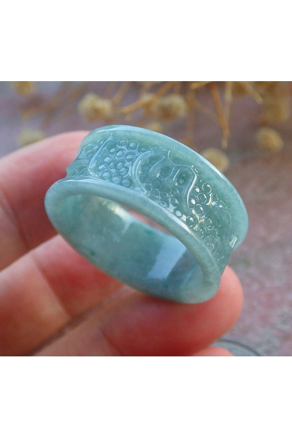 Green Natural A JADE Jadeite Mantra RING USA 12.75 RING 678400 TN
