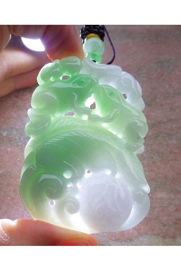 Green Natural A Jade jadeite Pendant Frog Toad Lotus Leaf Flower Necklace 685021 TN