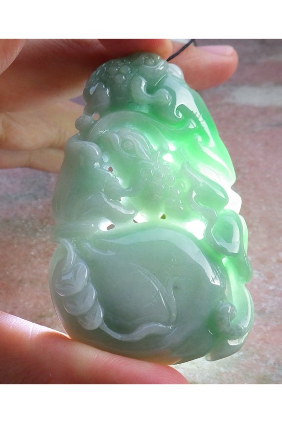 Green Natural A Jade jadeite Pendant Frog Toad Money Coin Bag Yuan Bao Ruyi 684327 TN