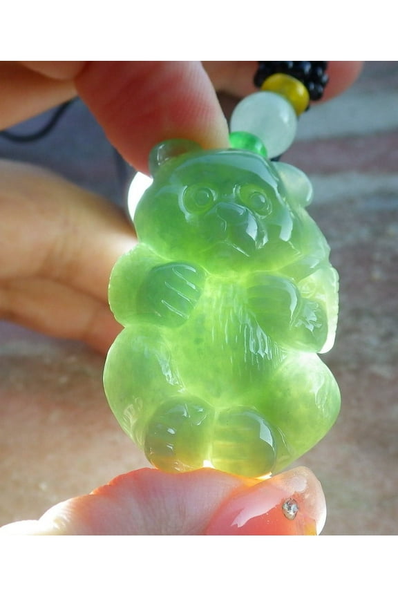 Green Natural A Jade jadeite Pendant Panda Necklace 681372 TN