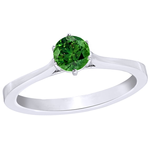 AFFY Green Natural Diamond Solitaire Engagement Ring in 14K White Gold (0.5 cttw)