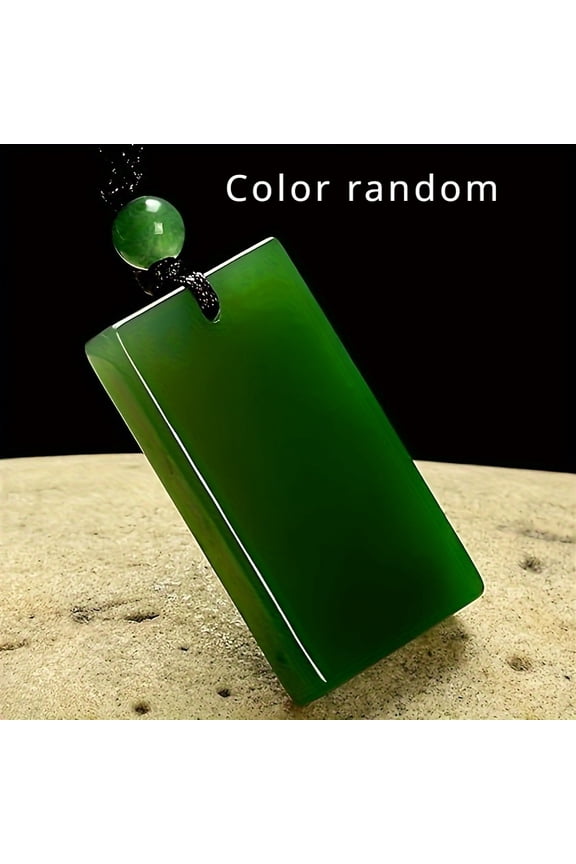 Green Natural Stone Pendant Necklace - Bohemian Retro Unisex Jewelry with Rectangular Stone & Beaded Chain, Minimalist Design for Casual Attire, Durable Year-Round Accessory, Stone Necklace, Elegant