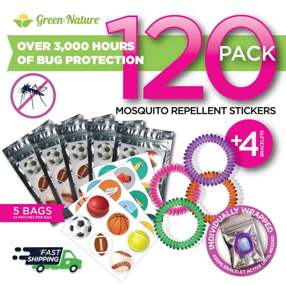 Green Nature 120 Pack Mosquito Repellent Stickers For Kids Patches organic plant-based repellent.