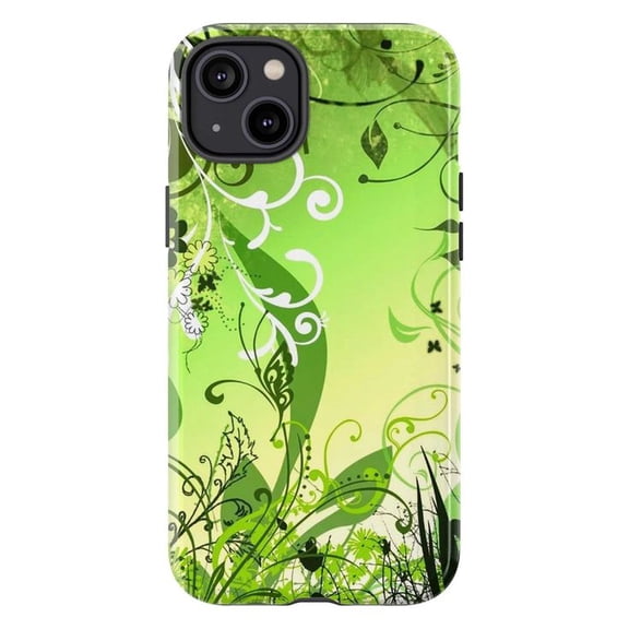 Green Nature Floral Phone Case, Elegant Botanical Vine and Leaf Pattern iPhone Cover, Artistic Protective Case for iPhone 17 16 15 14 13 12 11 Pro Max Plus Mini