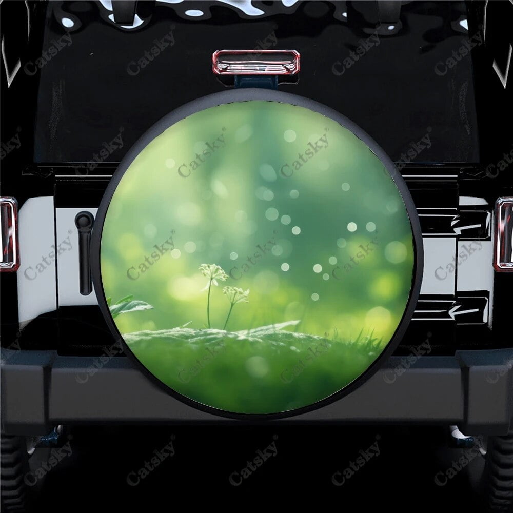 Green Nature on Blur Pattern Polyester Universal Spare Wheel Tire Cover