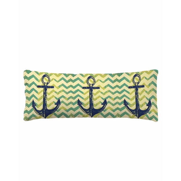 Green Nautical Anchor Body Pillow Cover 20 x 60 Inch Decorative Pillow Cover Vintage Ombre Zigzag Stripe Lumbar Pillowcase Seasonal Rectangle Cushion Case for Couch Sofa Bed Living Room