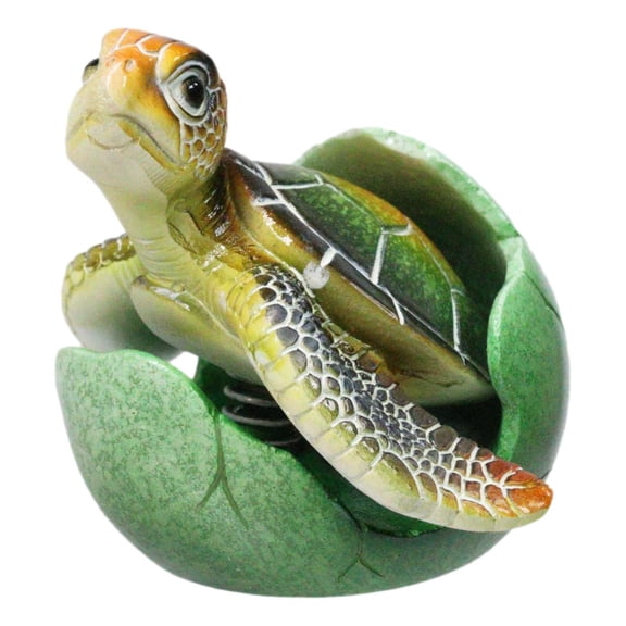Green Nautical Marine Sea Turtle Hatchling Emerging Out of Egg Mini Figurine