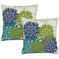 thumbnail image 1 of Green Navy Blue Pillow Covers 18x18 Inch, Sage Green Dahlia Flower Print Throw Pillow Covers Outdoor Decor Linen Cushion Case for Home Living Room Sofa Couch Bed, Set of 2, 1 of 6
