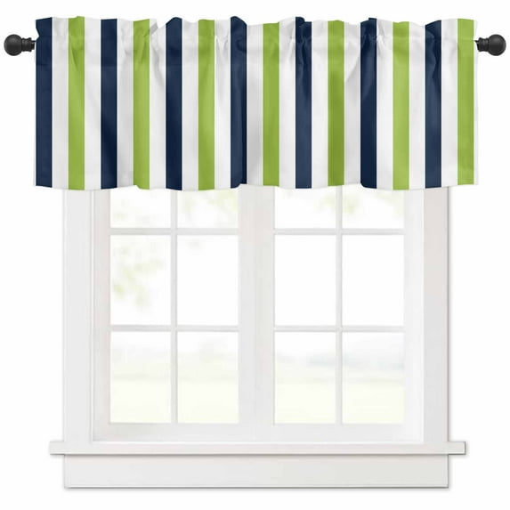Green Navy Blue Striped Valances for Windows Farmhouse Kitchen Curtains Valances Rod Pocket Valance Curtains for Kitchen Windows Farmhouse Stripe Art Window Valances for Bathroom Bedroom 54"x18"