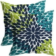 thumbnail image 1 of Green Navy Blue Teal Pillow Covers 18X18 in Dahlias Flowers Modern Farmhouse Rustic Decorative Couch Pillow Cases with Zipper Set of 2 Home Decor for Living Room Bedroom Bed Cushion Outdoor, 1 of 6