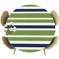 thumbnail image 1 of Green Navy Round Fitted Table Cover Blue White Geometric Stripes Waterproof Table Cloth with Elastic Edge Wipeable Tablecloth for Picnic Camping Party Fits 36"-44" Diameter, 1 of 8