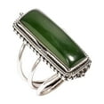 thumbnail image 1 of Green Nephrite Jade Stone 925 Sterling Silver Statement Ring Gift Jewelry for Her and Him, 1 of 5