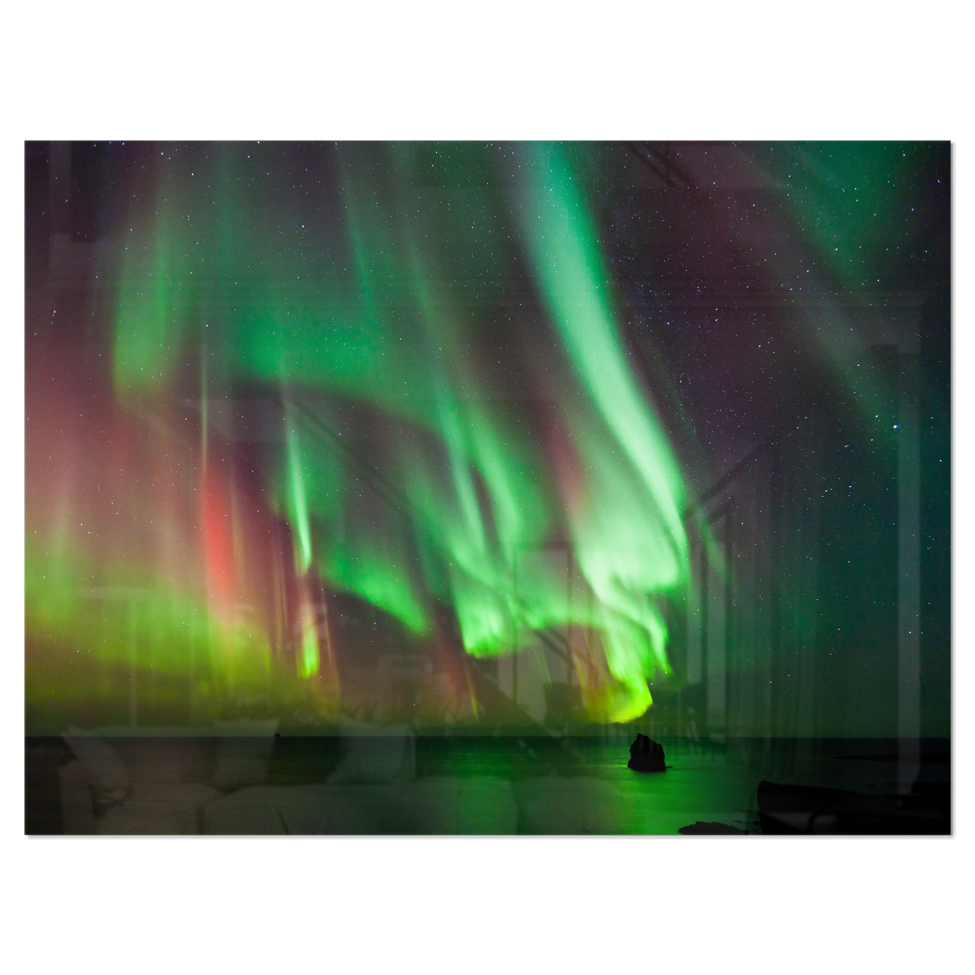 Green Northern Lights Aurora 40.00" x 30.00" Painting Art Prints, by Designart