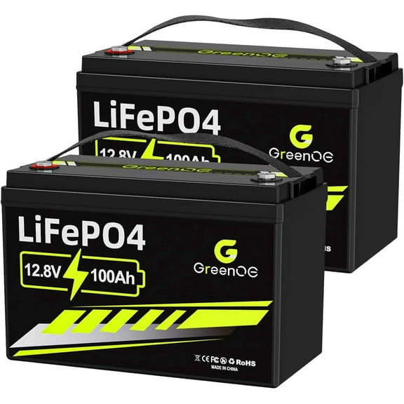 GreenOE 12V 100Ah LiFePO4 Battery Group 31 with Built-in 100A BMS, 15000 Deep Cycles Rechargeable Lithium Battery Prefect for Solar System, Rvs, Marine, Vans, Trailer, Backup (2 Units)