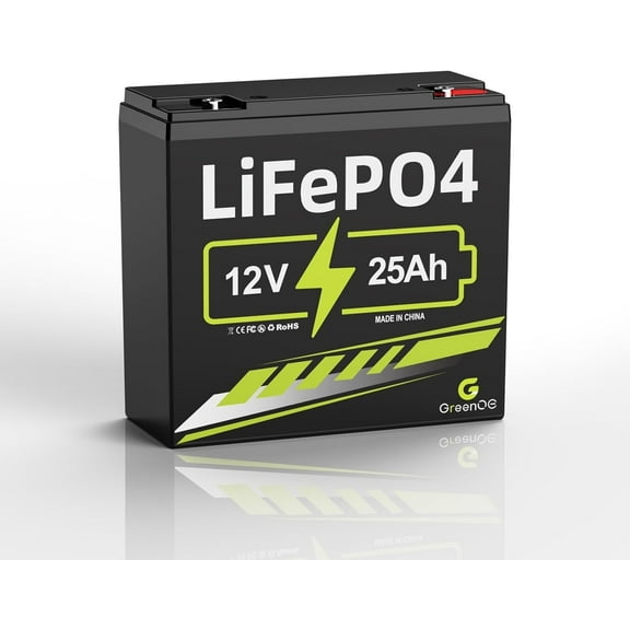 GreenOE 12V 25Ah LiFePO4 Battery, Up to 3000 Deep Cycles Rechargeable Lithium Battery with Built-in 20A BMS for Solar System,Scooters, Camping