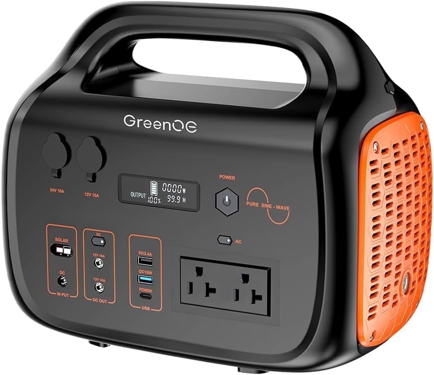 GreenOE Portable Power Station 600W 655Wh 11 Ports Camping Power Bank for Outdoors Home LED Lithium Battery Backup with USB-C Solar generator with 120V Pure Sine Wave AC Outlet