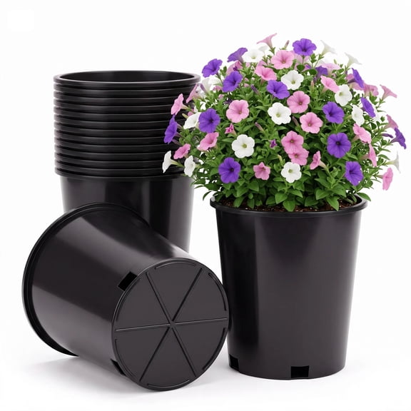 Green Oasis 5-Gallon Black Injection Molded Nursery Pot – Durable Garden Planter with Optimal Drainage for Shrubs, Perennials & Tropicals - 10 pack