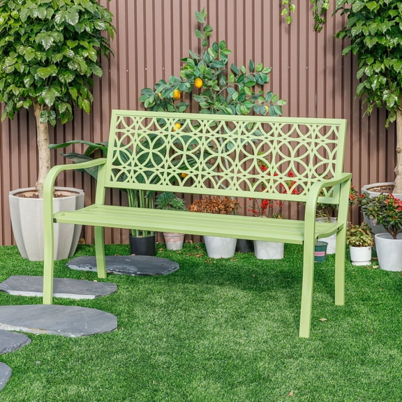 Hi-Line Gifts Steel Outdoor Garden Bench - 50" - Green
