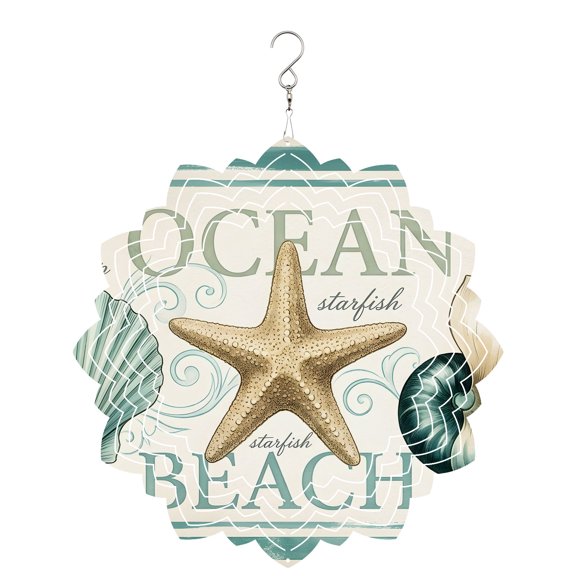Green Ocean Beach Wind Spinner for Garden Yard 8In, Coastal Starfish Conch Shell Nautical Retro 3D Stainless Steel Kinetic Hanging Wind Spinners Rustproof Outdoor Decor for Lawn Patio Home