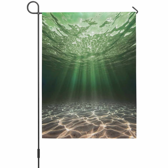 Green Ocean Garden Flag 12 x 18 Inches, Underwater World Clear Water Ripple Sunlight Weather Proof Outdoor Patio Flags Double Sided Small Garden Decoration for Yard Outside Home