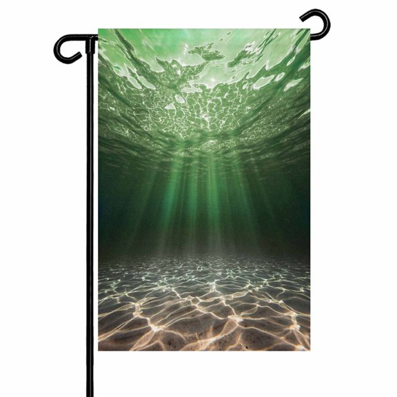 Green Ocean Garden Flag 12x18 Inch Underwater World Clear Water Ripple Sunlight Double Sided Small Decorative Garden Flags for Outside, Outdoor Yard Porch Lawn Decoration