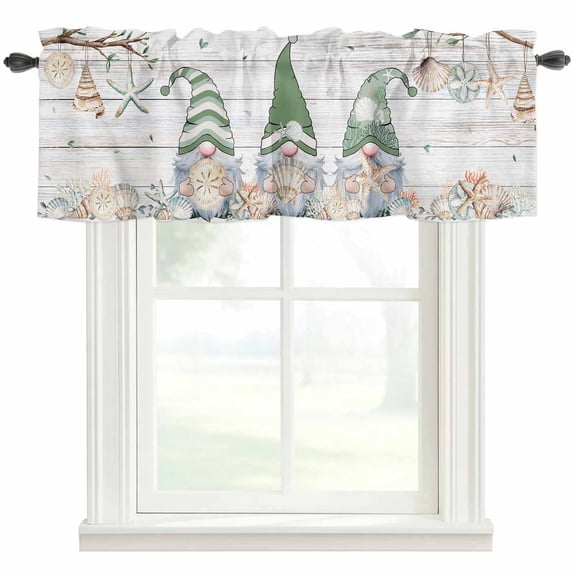Green Ocean Gnome Window Valance Curtain Marine Life Branch Wood Rod Pocket Short Curtain for Living Room, Bedroom & Kitchen Window Decor 42x18in