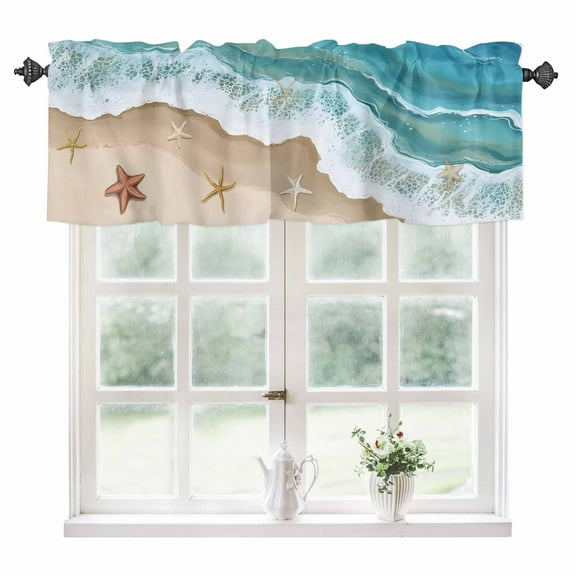 Green Ocean Kitchen Valances for Windows 60x18 Inch Kitchen Curtains Valances Rod Pocket Summer Coastal Starfish Sea Waves Bathroom Window Valances for Window Treatment Decor