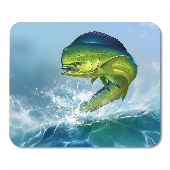 Green Ocean Mahi Dolphin Fish on Blue Dorado Fishing Saltwater Big Mousepad Mouse Pad Mouse Mat 9x10 inch