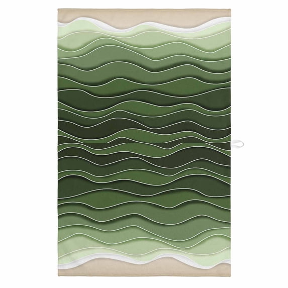 Green Ocean Waves 1 Pack Kitchen Towel, Water Absorbent Dish Towel, Chic Rustic Abstract Ombre Stripes Art Decorative Hand Towels - Quick Drying Cloth for Cooking Baking, 18x28 Inch