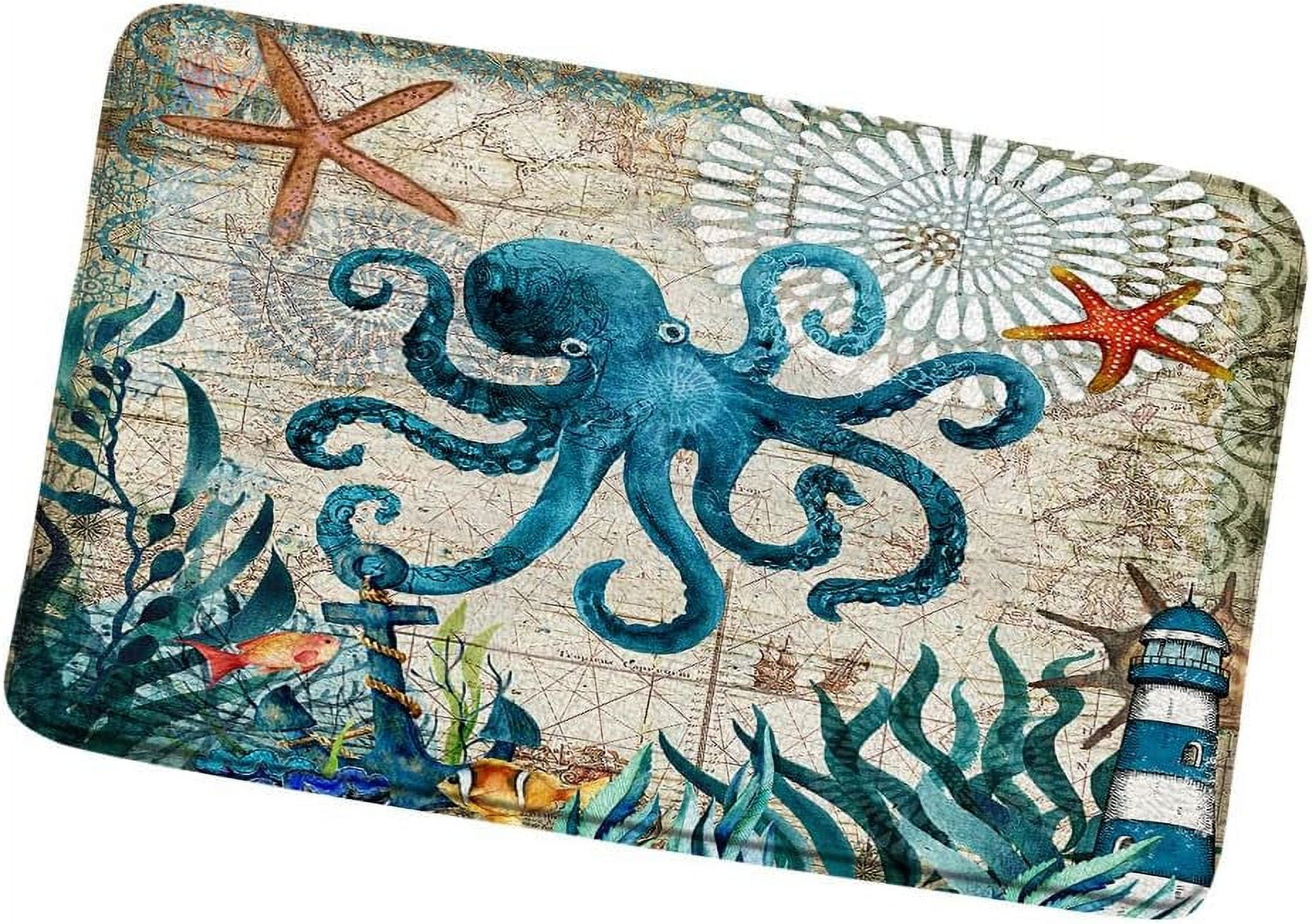 Green Octopus Bath Mats Kraken Tentacle Blue Marine Life Bathroom Rugs ...