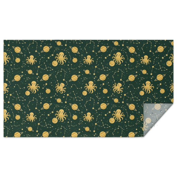 Green Octopus Planet Star Pattern Rectangle Tablecloth 60"x102",Waterproof Polyester Rectangle Table Cloth, Wipeable Spillproof Polyester Tablecloth for Dining, Camping, Indoor and Outdoor