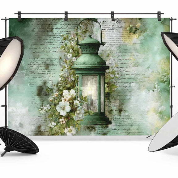 Green Oil Lights Photography Backdrop 7x5FT, Retro White Flowers Watercolors Gradient Photo Backdrops, Background for Photography Studio Photo Studio Background, Back Drop for Photoshoot