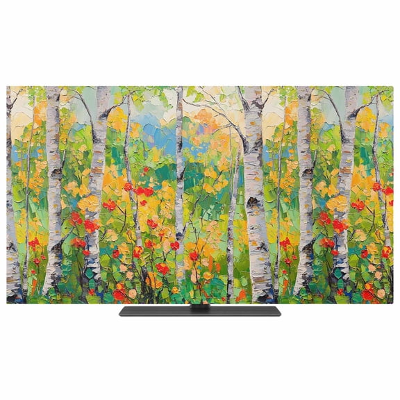 Green Oil Painting TV Dust Cover,Stretchable TV Screen Desktop Computer Protector Cover,Modern Abstract Art Summer Botanical Television Dustproof Slipcover for 19–24 Inch Flat or Curved TVs