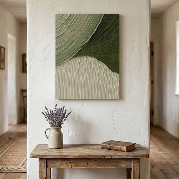Green Oil Painting Texture Canvas Wall Art for Living Room Bedroom Bathroom, Sage Green Print Abstract Chic Canvas Art Wall Decor, Artwork for Walls Home Office Decor, 12"x18"