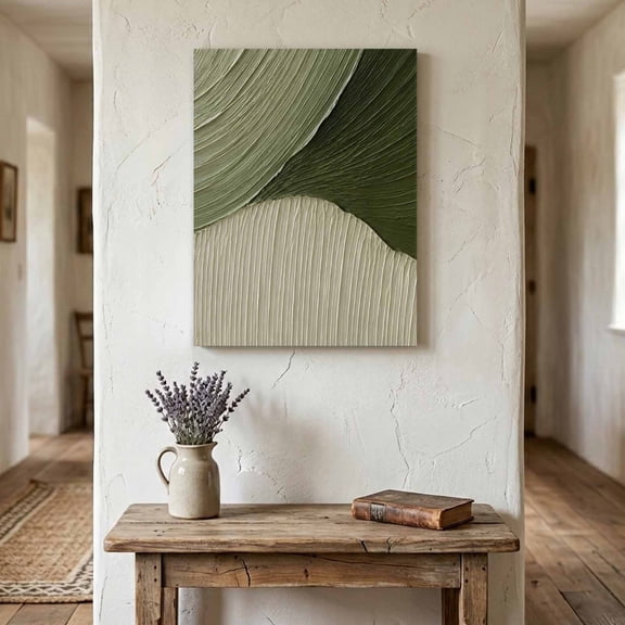 Green Oil Painting Texture Canvas Wall Art for Living Room Bedroom Bathroom, Sage Green Print Abstract Chic Canvas Art Wall Decor, Artwork for Walls Home Office Decor, 20"x24"