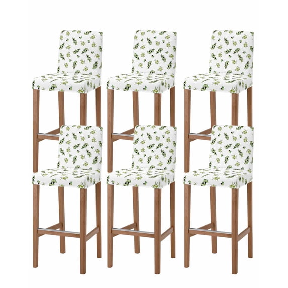 Green Olive Branches Bar Stool Covers Set of 6, Spring Pastoral Leaves Botanical Stretch Washable Bar Chair Covers with Backs, Removable Pub Counter Height Chair Cover for Kitchen Dining Room Cafe