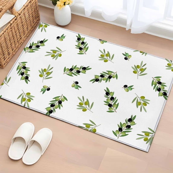 Green Olive Branches Entryway Rug 2'x3' Non Slip Front Door Mats, Spring Pastoral Leaves Botanical Entrance Rugs Indoor Outdoor Carpet, Washable Floor Mats Small Area Rug for Bedroom Kitchen
