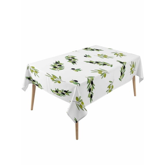 Green Olive Branches Table Cloth, Waterproof Tablecloth for Rectangle Tables, Spring Pastoral Leaves Botanical Reusable Washable Fabric Table Cover for Restaurant Kitchen Dining Tables 54"x108"