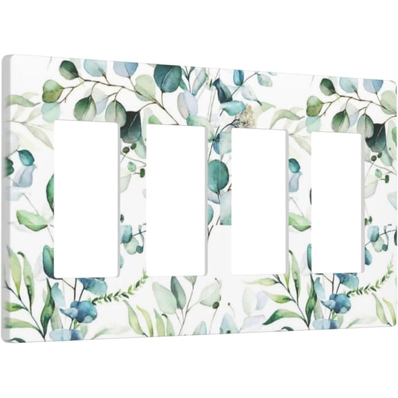Green Olive Sage Eucalyptus Leaves 4 Gang Quad Rocker Light Switch Cover Decorative Quadruple Device GFCI/Decorator Wall Plate Electric Faceplate Screwless