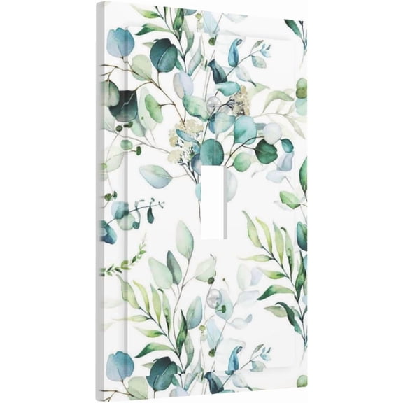 Green Olive Sage Eucalyptus Leaves Single Toggle Light Switch Plate Outlet Cover Decorative One Device Wall Plate 1-Gang Electrical Switch Faceplate